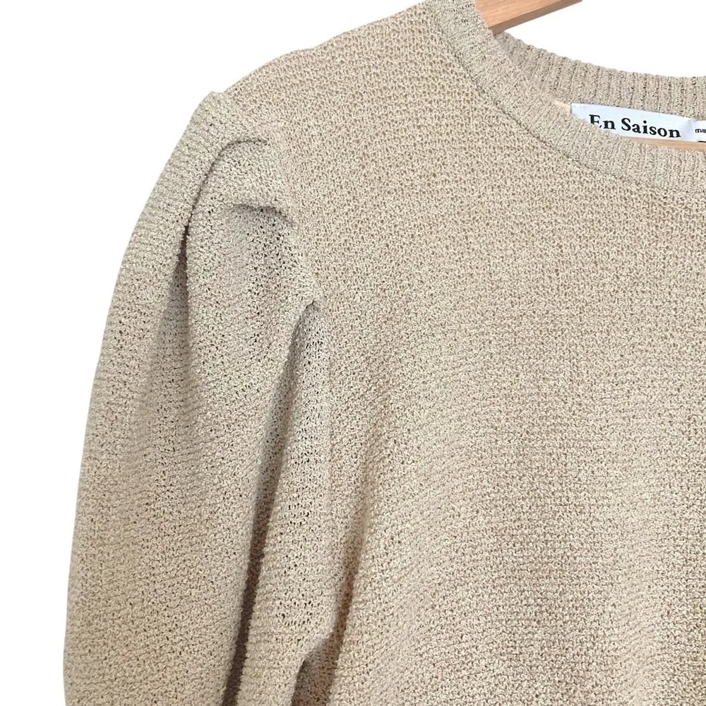 EN SAISON Mixed Media Puff Sleeve Top in Natural